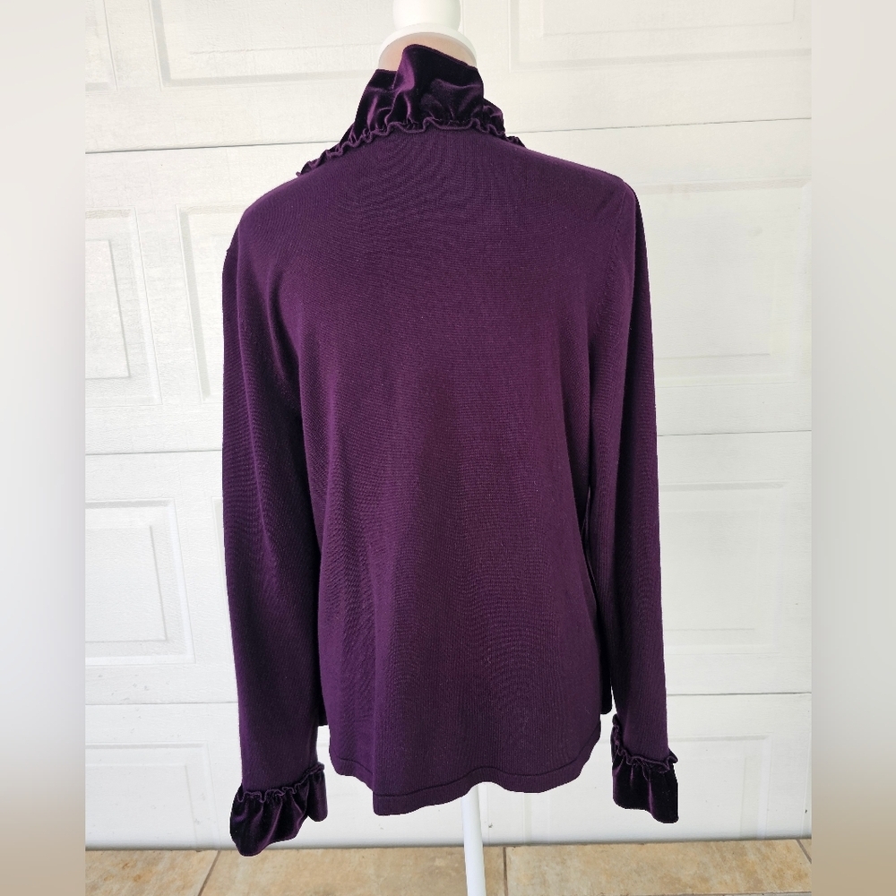Elementz Woman's Purple Velvet Ruffle Cardigan Sweater XL Romantic Gothic Retro - Picture 6 of 13